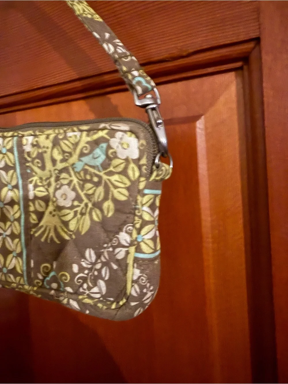 Vera Bradley Quilted Floral Wristlet in Brown, Yellow & Blue